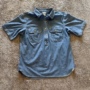 Duluth Trading Co Blue Short-Sleeve Denim Henley Work Shirt